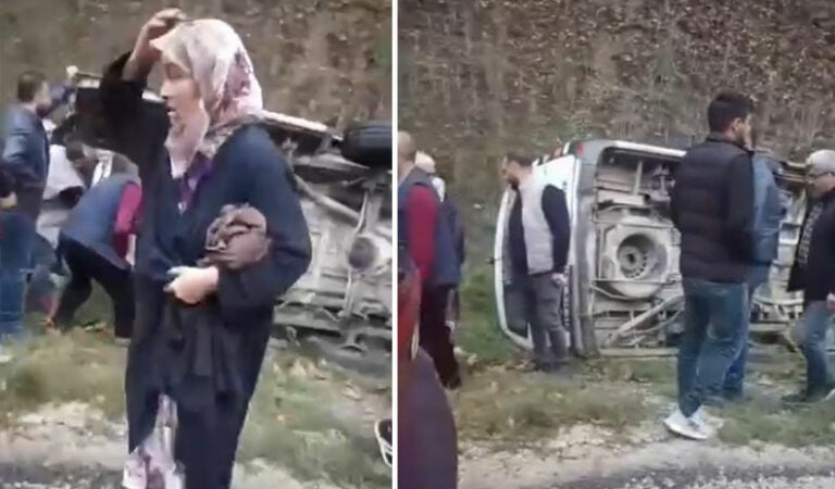 Bursa’da yolcu minibüsü devrildi 8 kişi hafif yaralandı