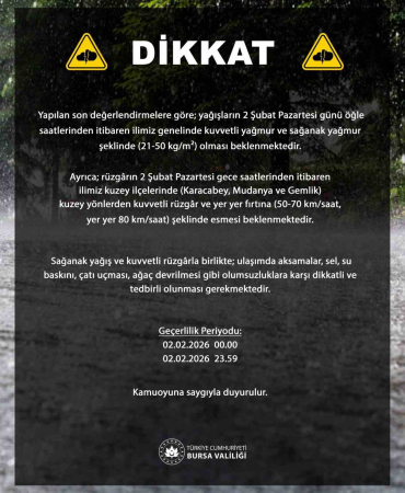 BURSA GENELİNDE KUVVETLİ SAĞANAK BEKLENİYOR